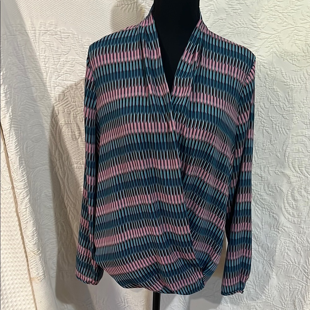 Talbots Striped Pink and‎ Blue Faux Wrap Top, size 8